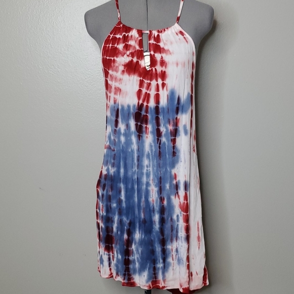 Tie dye red white and blue dress Clearance